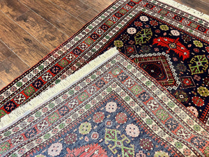Persian Afshar Tribal Rug 5x6, Geometric Pattern, Navy Blue Multicolor Antique Vintage Persian Carpet, Hand Knotted Handmade Wool Rug