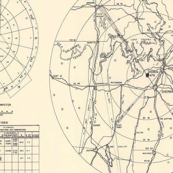 Vintage Map of the Perrin Air Force Base Vicinity, 1952 - Home and Tower