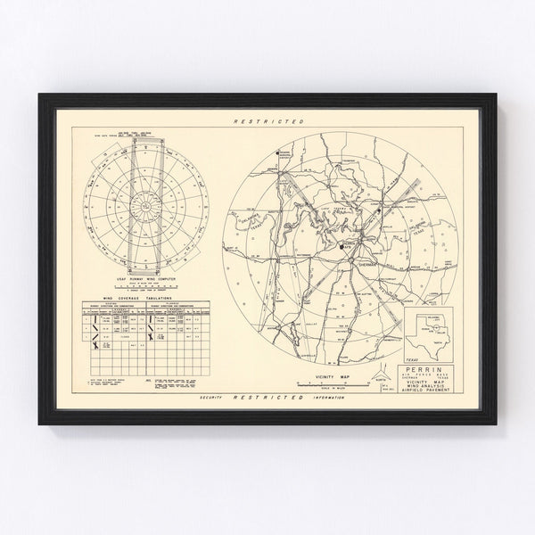 Vintage Map of the Perrin Air Force Base Vicinity, 1952 - Home and Tower