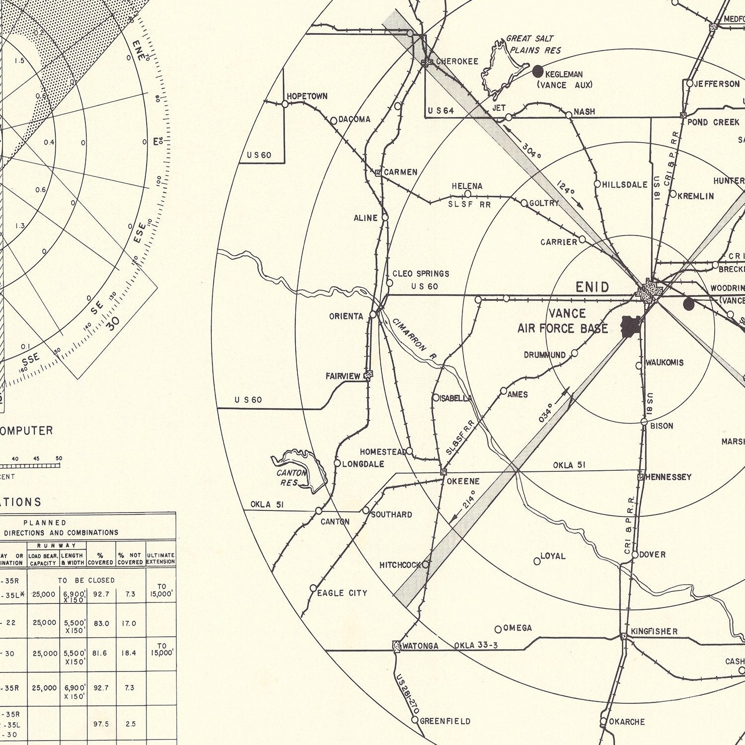 Vintage Map of the Vance Air Force Base Vicinity, 1952