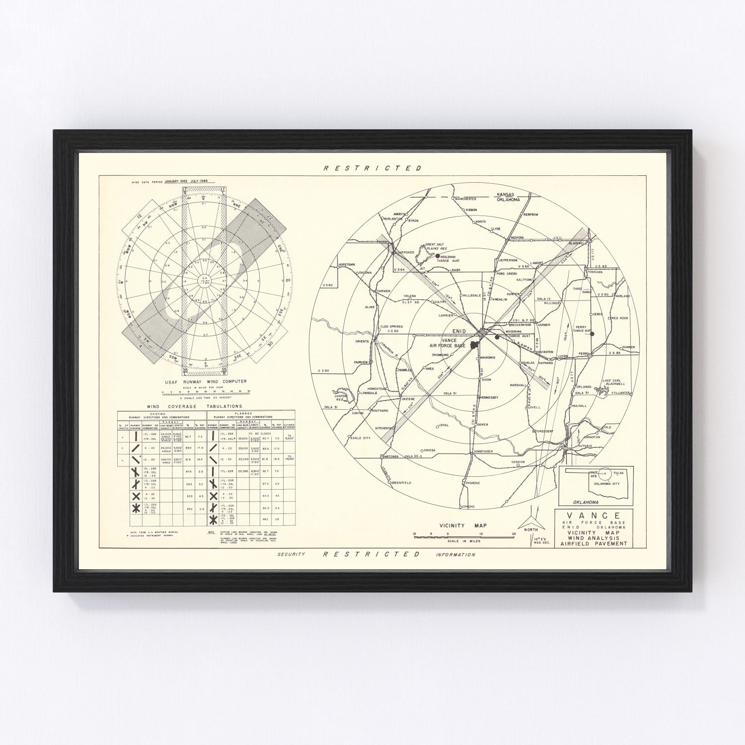 Vintage Map of the Vance Air Force Base Vicinity, 1952