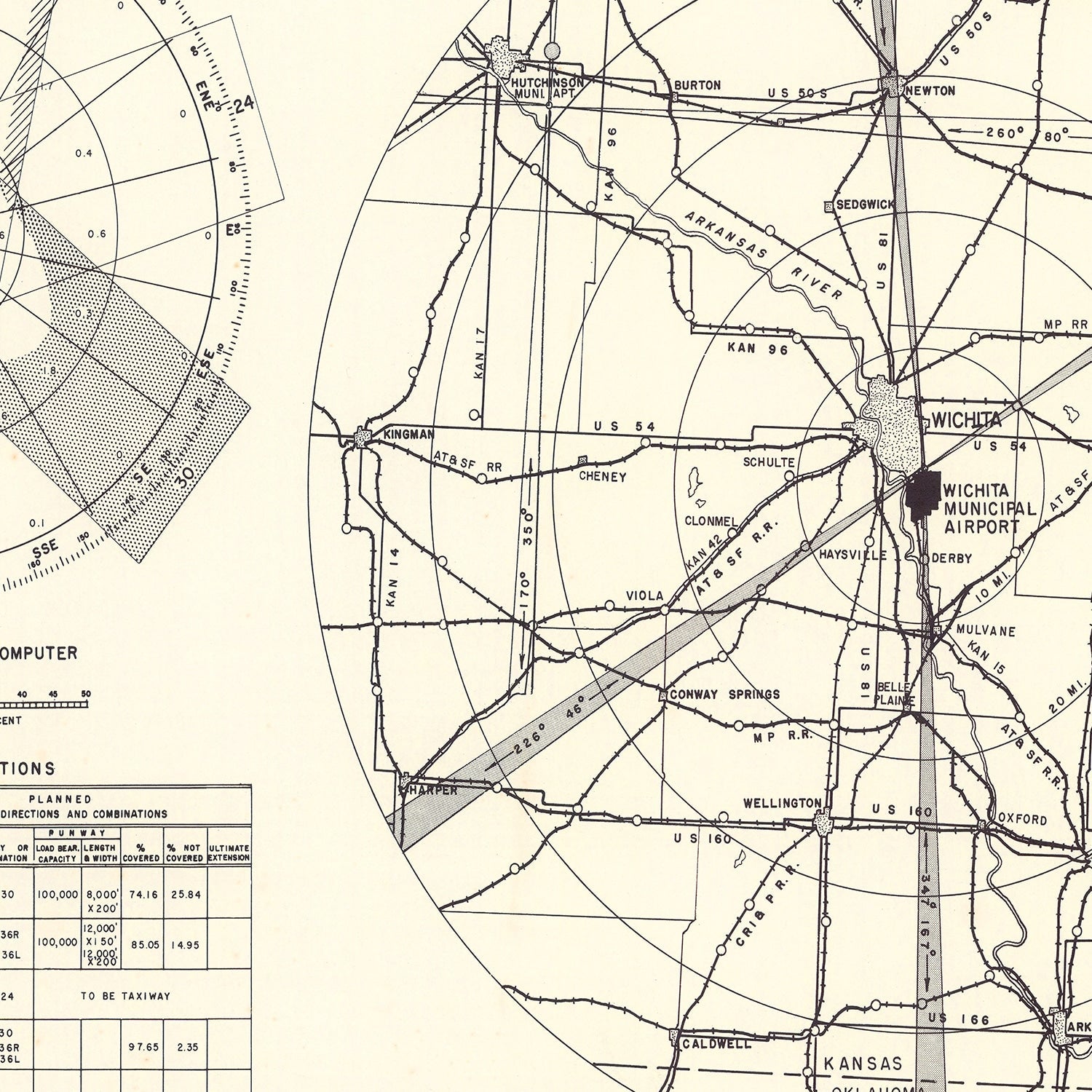 Vintage Map of the Wichita Municipal Airport Vicinity, 1952