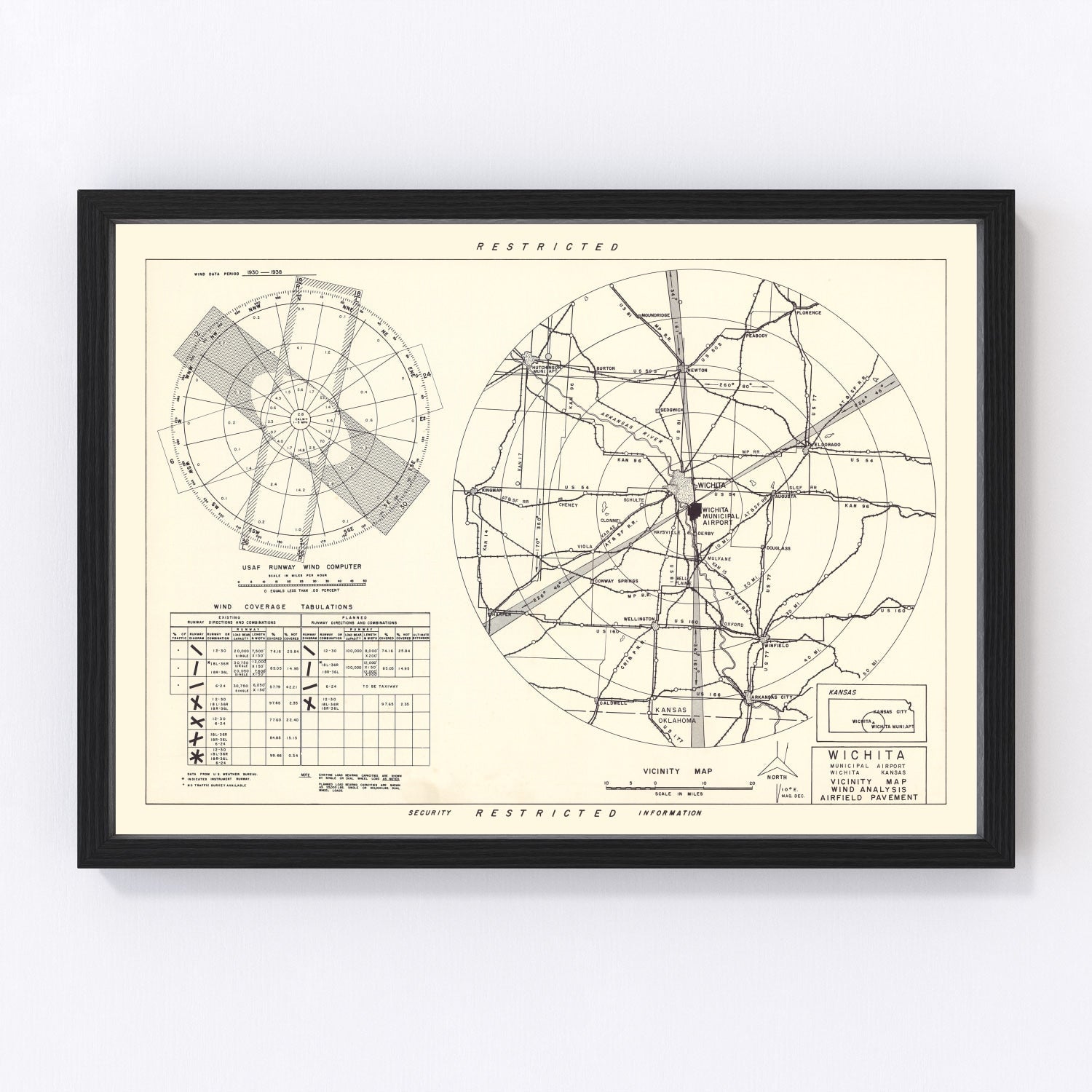Vintage Map of the Wichita Municipal Airport Vicinity, 1952