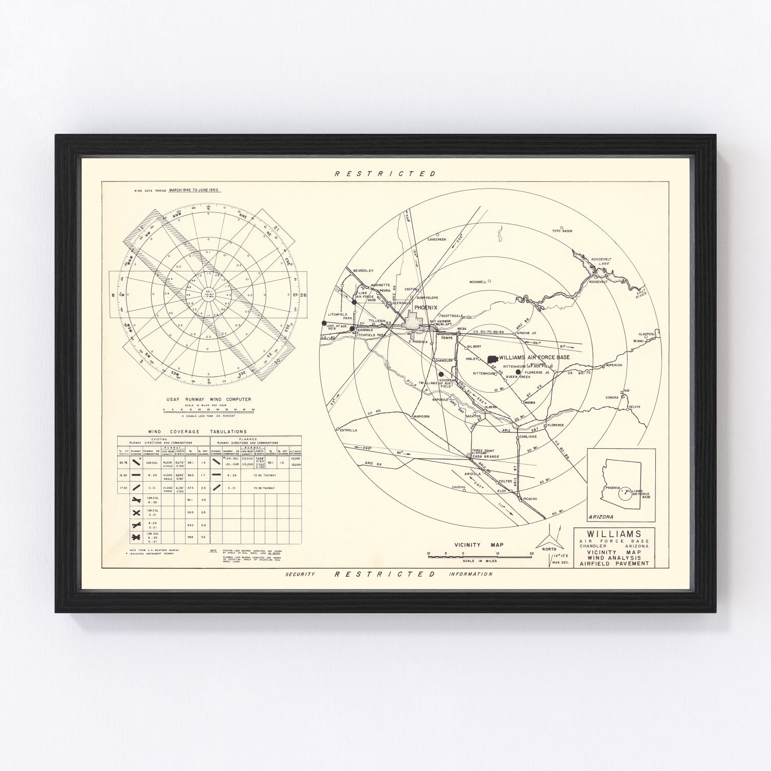 Vintage Map of the Williams Air Force Base Vicinity, 1952