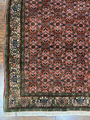 Antique Persian Bijar Rug 5x7, Allover Pattern, Hand Knotted Vintage Wool Tribal Oriental Carpet, Bidjar Rug, Red and Cream 5 x 7 ft, Handmade Rug