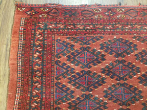 Antique Turkoman Rug 3'4" x 5', Collecticble Yamud Oriental Rug, Seat Pillow Cushion Cover, Tribal Mat, Wool Red Hand-Knotted Mafresh Carpet
