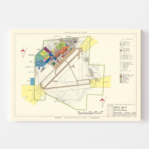 Vintage Map of Great Falls Air Force Base, 1951