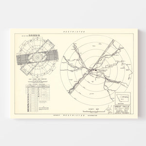 Vintage Map of the Great Falls Air Force Base Vicinity, 1951