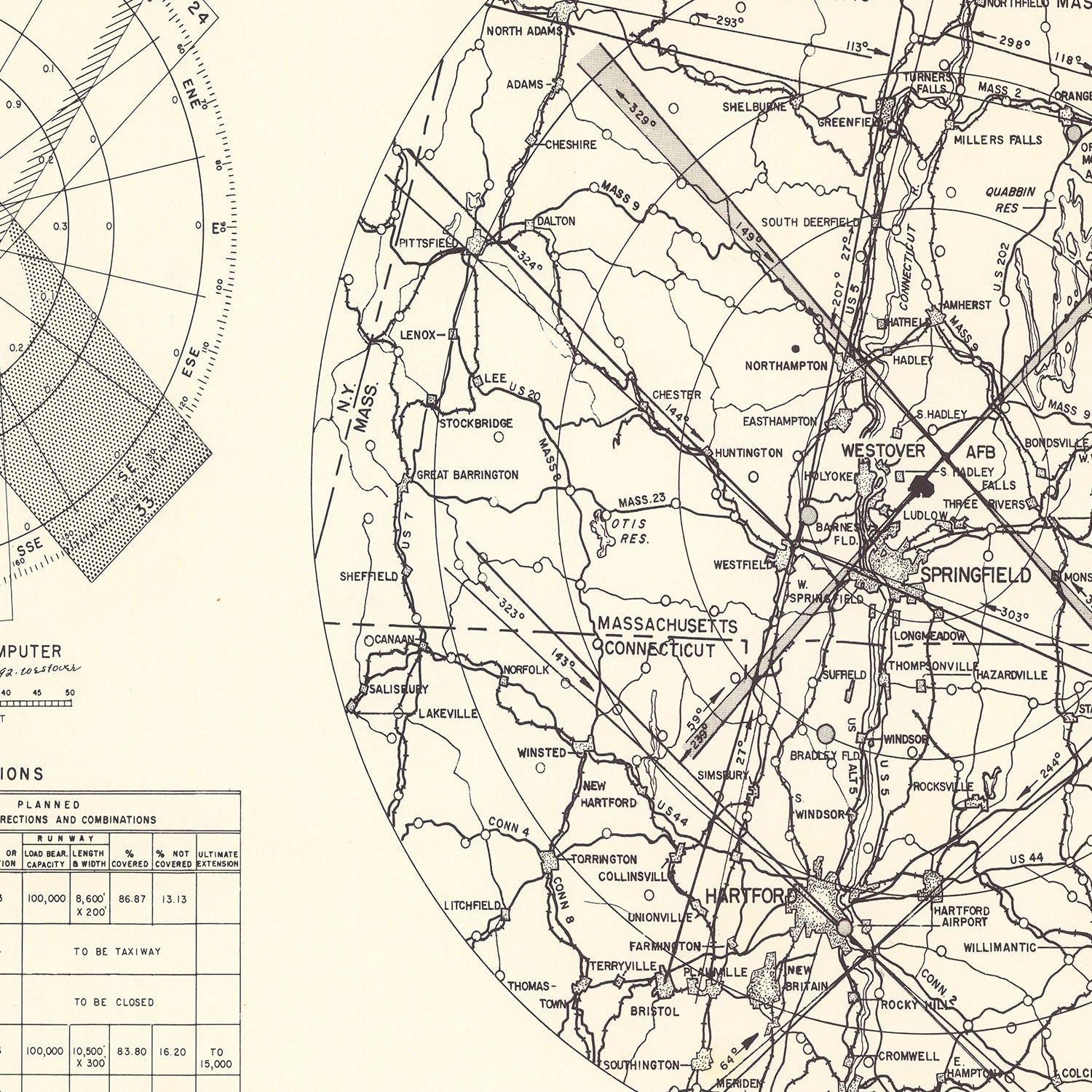 Vintage Map of the Westover Air Force Base Vicinity, 1951
