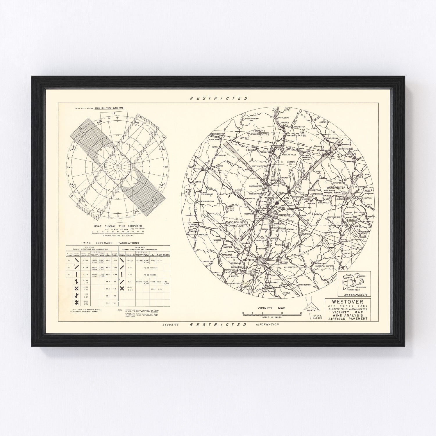 Vintage Map of the Westover Air Force Base Vicinity, 1951