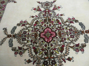7x10 Moroccan Rug, Open Field Medallion, Berber Carpet, Hand Knotted Soft Wool Area Rug, Cream Color Background, Vintage Rug, Room Sized Rug