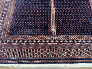 Pakistani Rug 8x11, Hand Knotted Wool Carpet, Navy Blue Red Beige, Four Season Hatchli Design, 8 x 11 Vintage Fine Oriental Rug, Room Sized