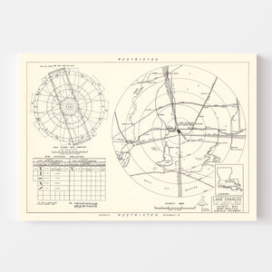 Vintage Map of the Lake Charles Air Force Base Vicinity, 1951
