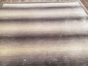 Vintage Safavieh Tibetan Indian Rug 6x9, Nepal Rug, Handmade, Striped Rug, Brown & Beige, 6x9 Oriental Carpet, Wool, Soft