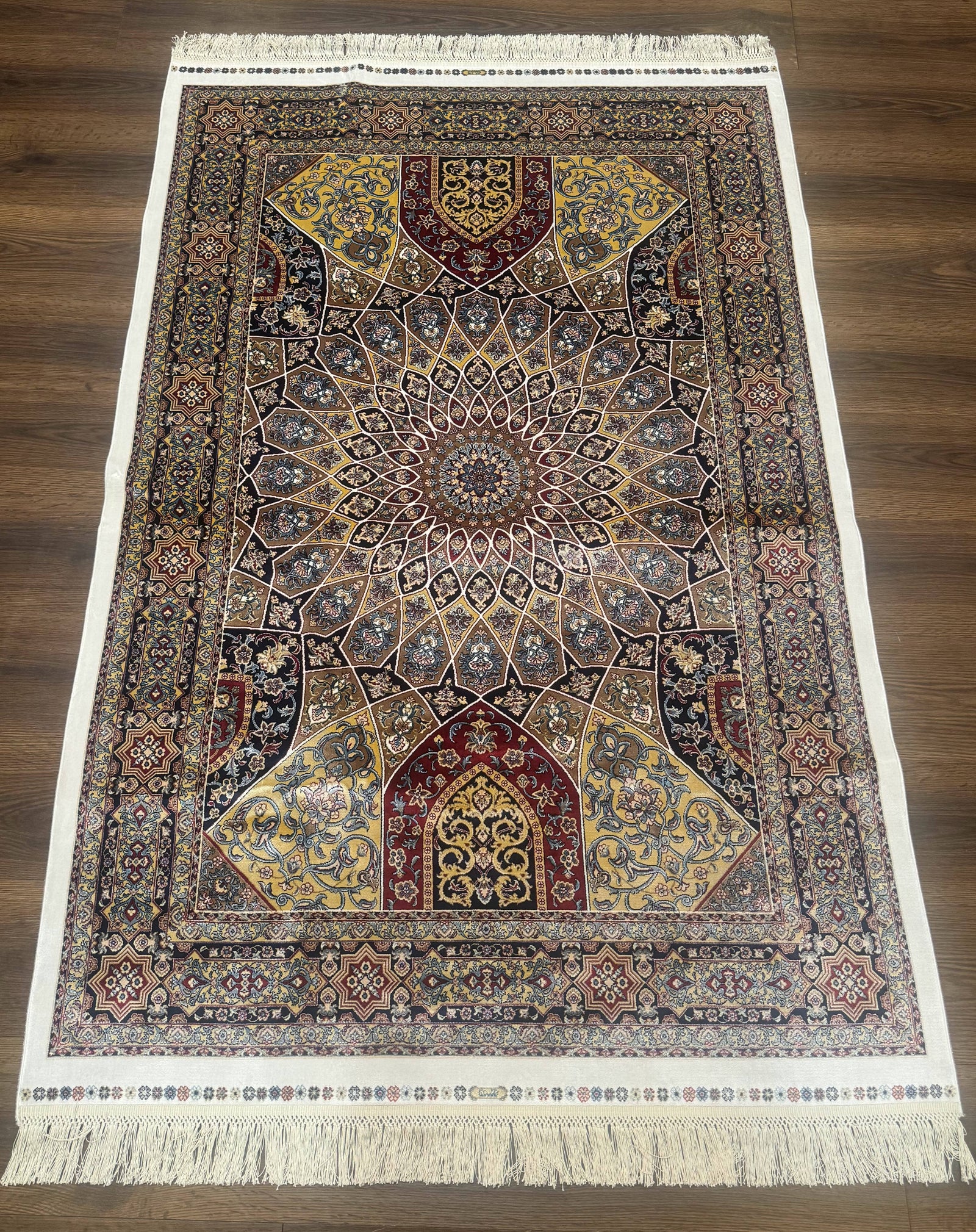 Turkish Silk Rug 4x6, Dome Design, Memluk Carpet, Bamboo Silk, New