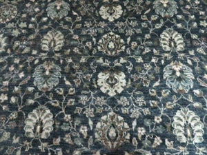 5' 6" X 8' Vintage Handmade Pakistani Floral Oriental Wool Rug Black Dark Grey