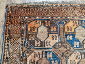 Antique Afghan Tribal Area Rug 4' x 7' 8", Afghanistan Bashir Oriental Carpet, Hand-Knotted Brown Vintage Rug, Wool on Wool Corridor Rug