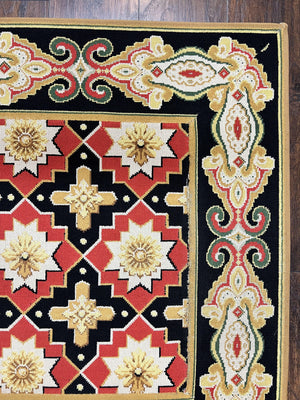 Vintage Runner Rug 3.5 x 14, Long Runner Rug, Stark Custom Made Carpet, European Design, Red Black Ivory Tan, Long Rug for Hallway