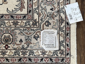 Indian Rug 5.7 x 9, Vintage Oriental Carpet, Handmade Hand Knotted Wool Rug, Living Room Rug, Bedroom Rug, Ivory and Gray, Allover Floral