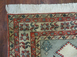 4' X 7' Vintage Handmade Knotted Rug India Caucasian Wool Soft Green Organic