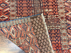 Antique Turkoman Rug 4x4, Hatchli Square Carpet, Wool Handmade Four Season Yamud Design Rug, Red Bohemian Tribal Rug, Engsi Tekkeh Rug