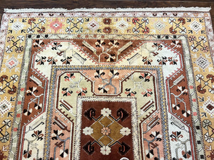 Turkish Rug 7x10, Wool Hand Knotted Vintage Carpet, Geometric Kazak Pattern