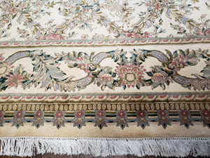 Pak Persian Floral Rug 11 x 12.6, Ivory, Very Fine, Hand Knotted