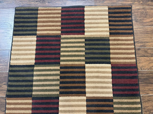 Vintage Power Loomed Rug 3.6 x 5, Brown Beige Black Tan, Box Design