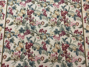 Floral Needlepoint Rug 6x9, Fruits Grapes Allover Floral Design, Beige/Cream Colorful Wool Vintage Needlepoint Carpet, Needlepoint Area Rug