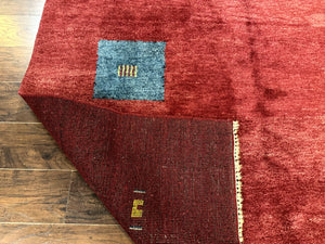 Modern Indo Persian Gabbeh Rug 7x10, Red, Tribal Area Rug