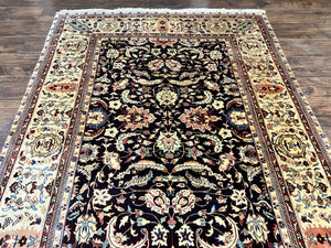 Indo Persian Rug 5x15, Wide Runner Rug 5 x 15 ft, Wool Hand Knotted Vintage Carpet, Black & Cream, Floral Allover Long Oriental Rug