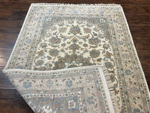 Indo Persian Rug 4x6, Floral Medallion, Beige, Handmade Wool Vintage Carpet 4 x 6 ft