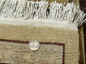 Sino Persian Rug 8x11, Wool with Silk Highlights, Unique Colors, Gold and Light Green, Fine 240 KPSI