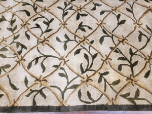 Vintage Tibetan Nepalese Area Rug 9x12, Wool Hand-Knotted, Beige Nepali Soft Pile Carpet, 9 x 12 Living Room Modern Dining Room Rug