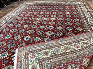 Large Turkish Rug 11x16, Allover Pattern, Red Multicolor, Hand Knotted Handmade Wool Vintage Oriental Carpet, Palace Sized, Extra Large