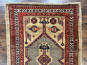 Antique Persian Runner 3 x 7, Camel Hair Runner 3x7 ft, Handmade Hallway Rug, Geometric Design, Tribal Rug, Persian Sarab Rug 3x7