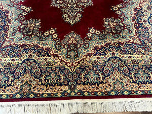 Power Loomed Persian Oriental Rug 9x12, Vintage Wool Pile, Kirman Design