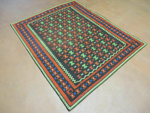 4' X 5' Vintage Handmade South American Kilim Flat Weave Blanket Rug Colorful