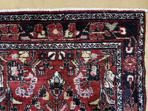 Antique Persian Hamadan Runner Rug 3.4 x 9, Red, Handmade Wool Runner
