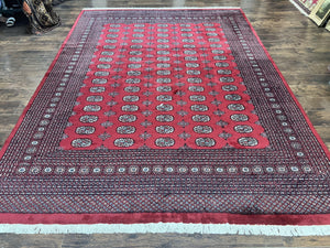 Turkoman Rug 8 x 11.6, Red Bokhara Pakistani Carpet, Wool Handmade Vintage Rug