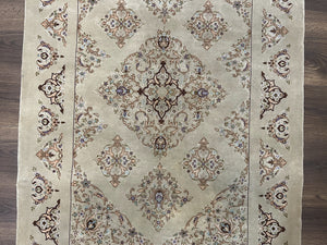 Very Fine Persian Isfahan Rug 3x5 ft with Signature, Kork Wool on Silk Foundation, Gray-Taupe Vintage Hand Knotted Oriental Carpet, 60 Raj 460 KPSI