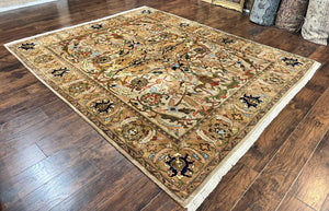 Indian Agra Rug 8x10, Wool Vintage Handmade Carpet, Gray Brown