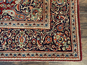 Persian Kashan Rug 4x7, Red and Navy Blue, Floral Antique Carpet