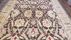 6x9 Vintage Decorative Rug, Brown & Light Gold Peshawar Area Rug, Mahal Sultanabad Hand-Knotted Farmhouse Rug, Wool Carpet, Pak-Persian Rug