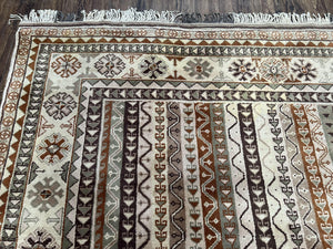 Striped Turkish Anatolian Rug 6x7 Almost Square Shaped Carpet Handmade Vintage Oriental Rug, Living Room Rug, Neutral Colors Cream, Wool Rug