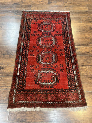 Afghan Rug 3x6, Semi Antique Vintage Oriental Carpet, Wool Handmade Red Rug, Tribal Rug, Afghan Beshir Rug