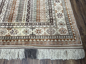 Striped Turkish Anatolian Rug 6x7 Almost Square Shaped Carpet Handmade Vintage Oriental Rug, Living Room Rug, Neutral Colors Cream, Wool Rug