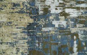 9x12 Fine Hand Knotted Beige and Blue Modern Abstract Wool and Silk Area Rug