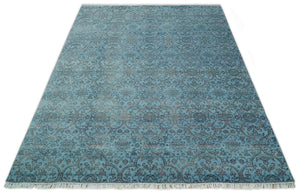 9x12 Fine Hand Knotted Blue and Brown Traditional Persian Wool and Silk Area Rug