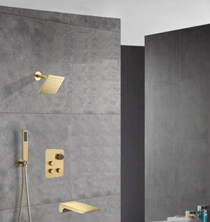 12-inch Or 16-inch Or 6'' Wall-Mount Brushed Gold 3-Way Thermostatic Shower Valve System: Versatile Functionality and Stunning Design